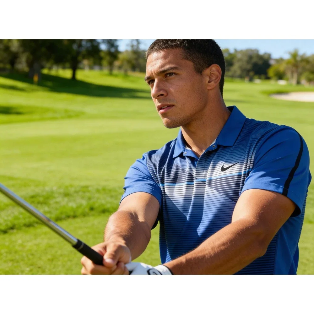 Nike Tiger Woods Collection Dri-FIT Golf Polo Shirt Blue Striped Mens XL